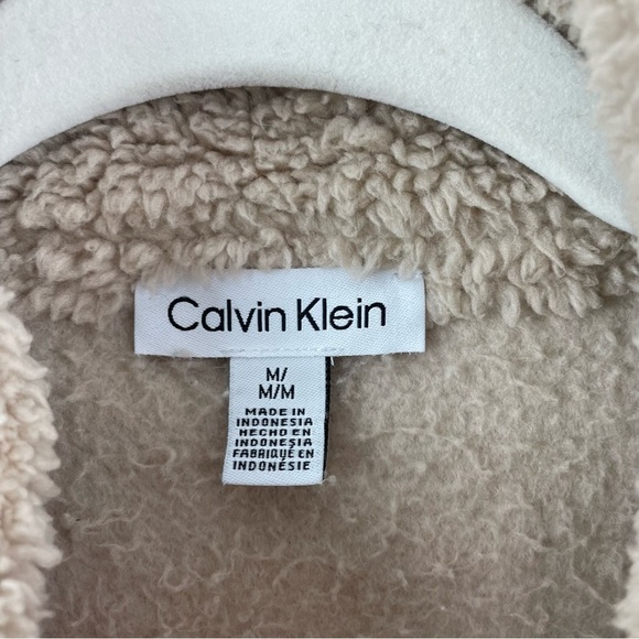 Calvin Klein Tan Zip Front Faux Fur Sherpa Teddy Jacket Gold Details Size M - Picture 12 of 15